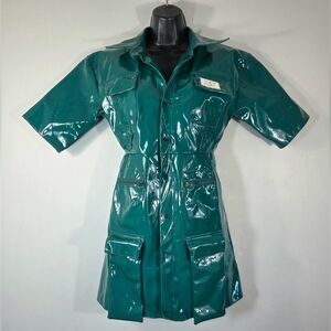 NEW MY MUM MADE IT VINYL BODYCON UTILITY MINI DRESS.